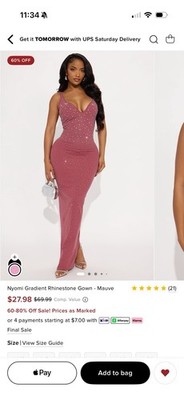 Fashion Nova Nyomi Gradient Rhinestone Gown Mauve Size Large Brand New!