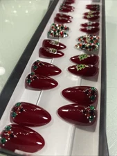 🎄 Press On Nails Handmade 26 Medium Almond  Christmas Nails Gel / Gel Polish