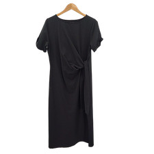 Quince Women Stretch Cotton Jersey Side Tie Midi Black Dress XL