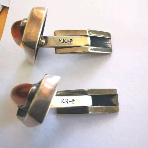 Käte Kienast Burghaun, Manschettenknöpfe Silber Bernstein 925 Silber *Unikat* - Bild 3 von 11