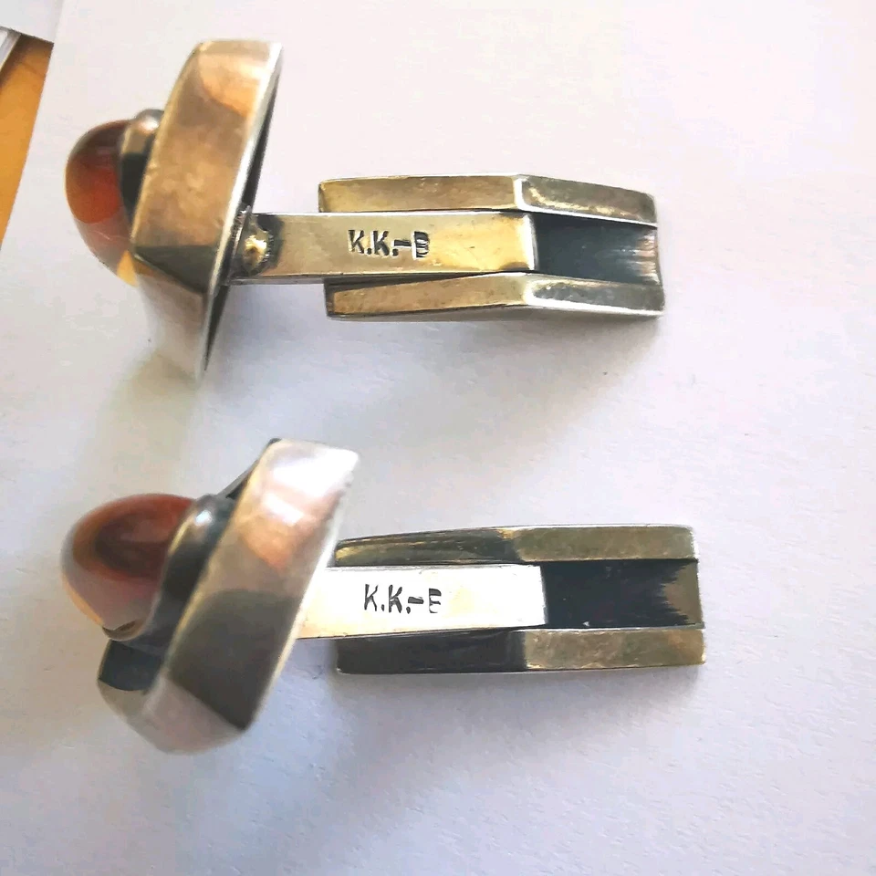 Käte Kienast Burghaun, Manschettenknöpfe Silber Bernstein 925 Silber *Unikat* - Bild 3 von 4