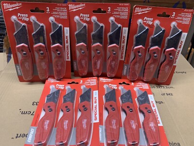 LOT OF 5 Milwaukee 3-Pack Fastback Compact Folding Utility Knife 48-22-1500PA