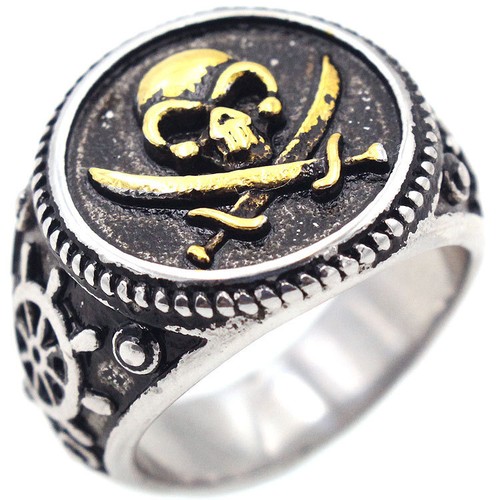 Gothic Mens Stainless Steel Gold Biker Pirate Skull Ring Size 6-15 - Picture 11 of 23
