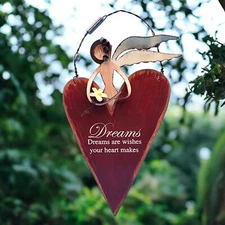 Heart-Shaped Wooden Wall Decor With Angel & "Dreams Are Wishes Your Heart Makes"
