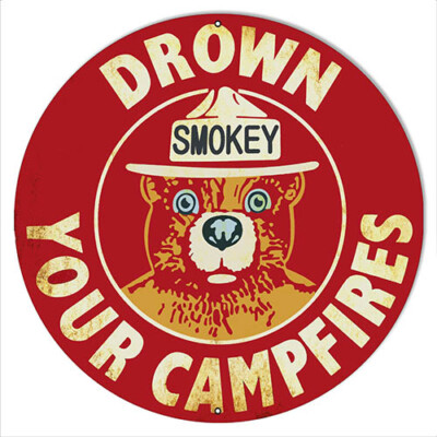 Smokey Bear Fire Prevention Metal Sign 14 Round