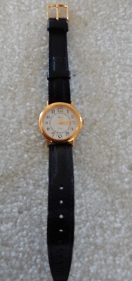 Vintage Ladies Timex Watch with black leather band /new 