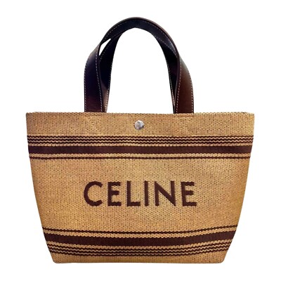 CELINE HOMME CABAS LEATHER TRIMMED LOGO RAFFIA TOTE BAG MINI | eBay