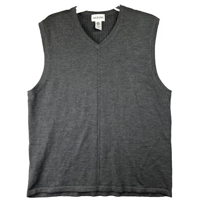 Vintage Alfani Sweater Vest Men L Charcoal Woolmark Merino Wool Zegna Baruffa