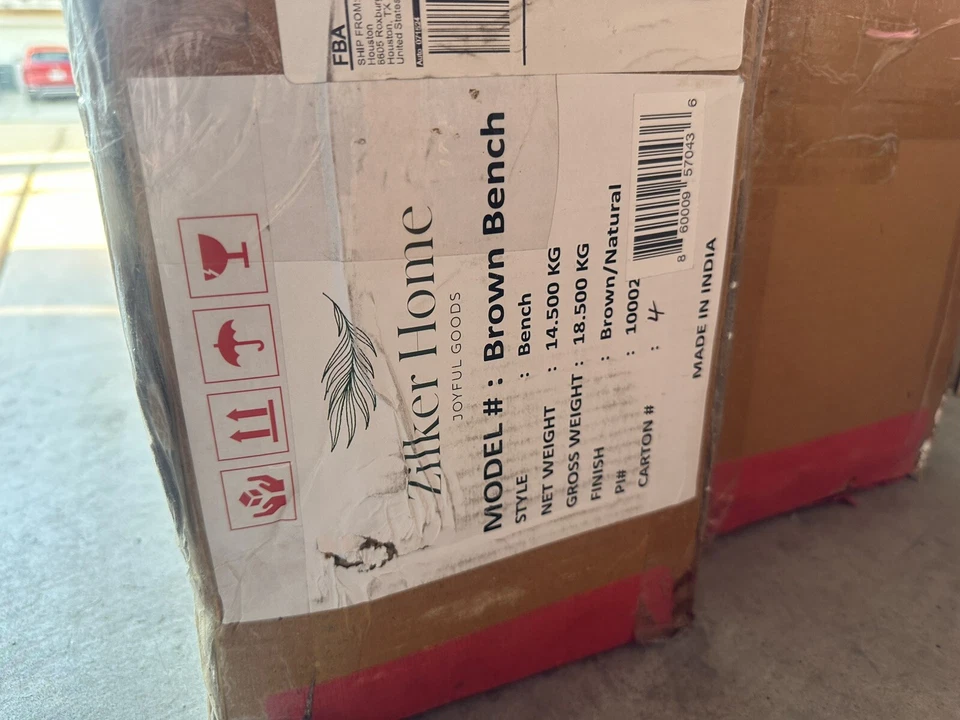 Zilker Home Mid Century Modern Wooden Bench With Genuine Leather Cushion - Image 2 of 3