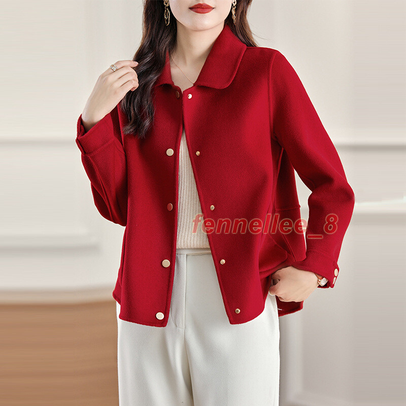 Women 100% Double-face Wool Short Coat Casual Lapel Jacket