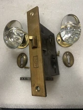 Antique corbin MORTISE LOCK with KEY / glass doorknobs/ rosettes