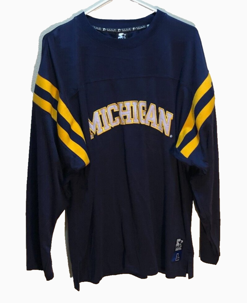 90s Michigan Wolverines NCAA Big 10 Vintage Blue Starter Pullover Jacket