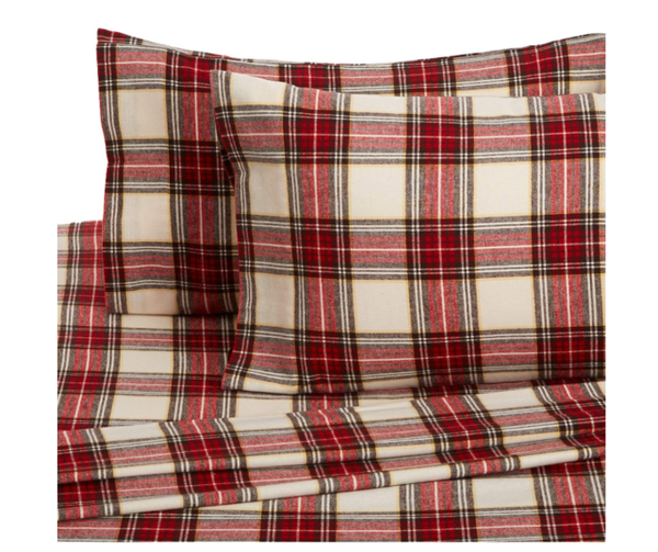 Red Flannel Bed Sheets Velvet Plaid Queen Size Bedding Set 4pc Flat Deep Pockets for sale online