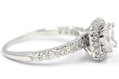 GIA 1.04 CTW Natural Princess & Round Cut Diamond 14K White Gold Engagement Ring - Picture 5 of 9