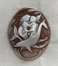 Unique Hand Carved Mermaid Shell Cameo