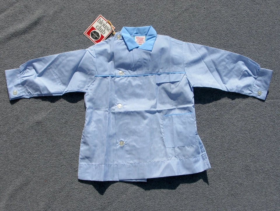 Authentique vintage Blouse Tablier enfant carreau vichy bleu Nylfrance 12 ans - Photo 1/4