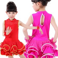 New Girls Sleeveless Latin Salsa Dancing Dress Kid Party Dance Costumes