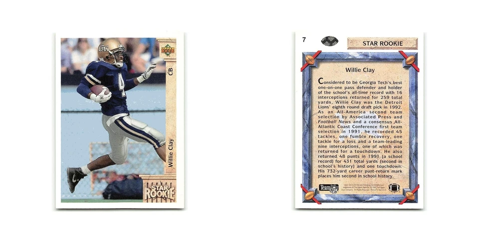 Willie Clay Rookie 1992 Upper Deck #7 Detroit Lions Football Card NM - Image 3 of 3