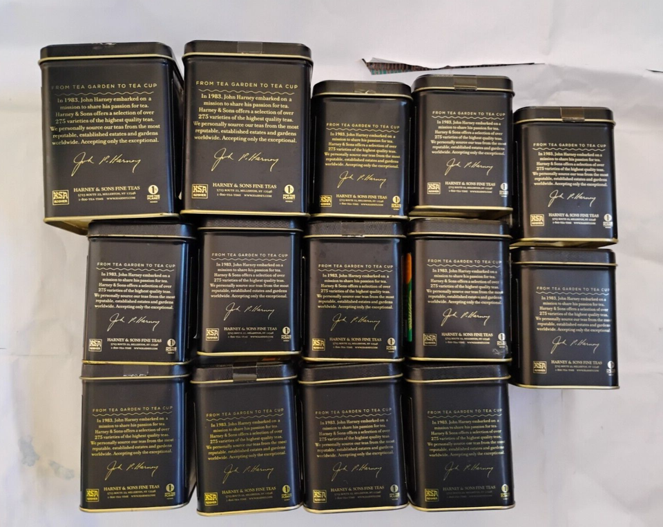 Lot of 14 Empty Harney & Sons Fine Tea Tins w/Lid Paris Great Crafts