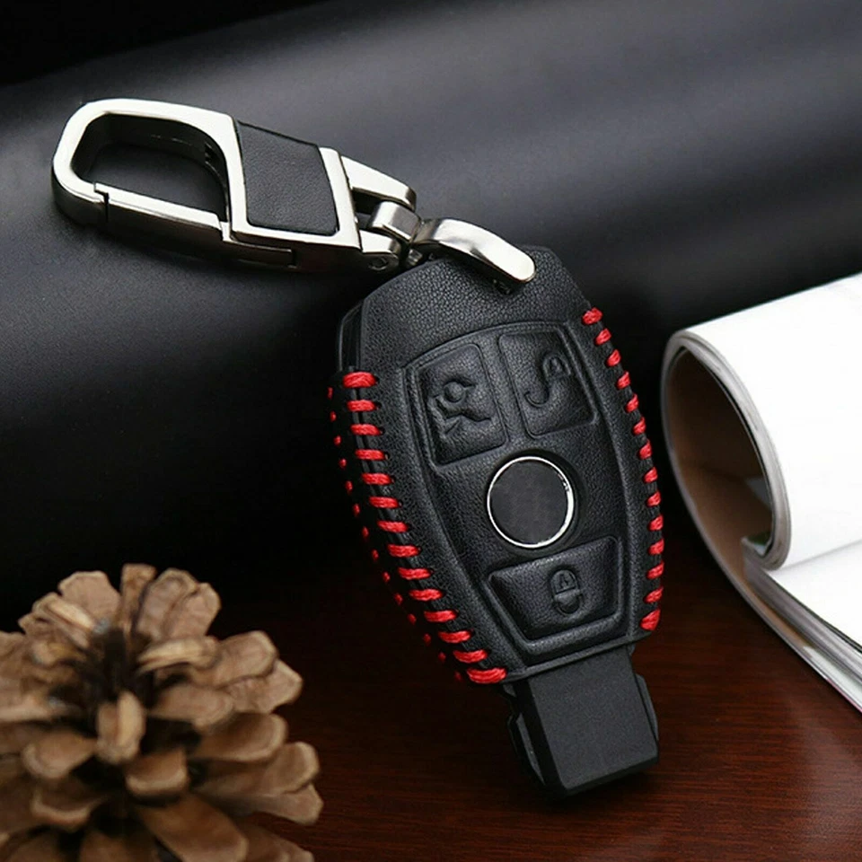 Funda de cuero negra con 3 botones para llavero remoto para Mercedes Benz Foto 4 de 4