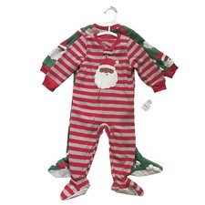 Set of 2 Santa Fleece Christmas Holiday Footed Pajamas Full Zip Size 18M