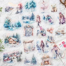 25Pcs Winter Snow Scene PET Stickers Character Sticker Journal Card Scrapbooking