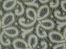 Yellow lace fabric overlay off white cotton blend material bty Made in the USA