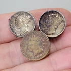 3 1945 Winged Liberty Head Dimes & 1905 Indian Head Cent Penny Button Covers Lot