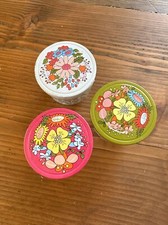 3 Vtg Ball Quilted Crystal Glass Jelly Jars Metal 70&rsquo;s Groovy Flower Fruit Lid