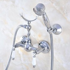 Chrome Wall Mounted Bathroom Shower Faucet Set Mixer Tap With Hand Shower set