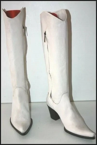 R RENZI Boots Pointed All White Leather T 36 Mint