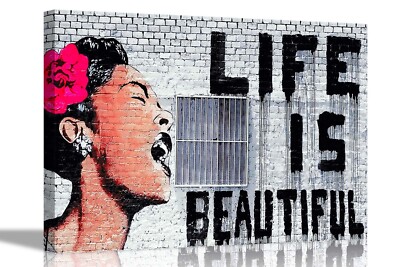 Life Is Beautiful by Banksy Leinwandbilder Graffiti Wandbild Home Office Schlafzimmer