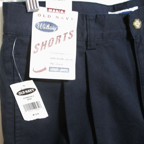 Old Navy pantaloncino uomo taglia 30 plissettato davanti blu scuro cotone 9" cuciture interne vintage nuovo - Foto 5 di 11