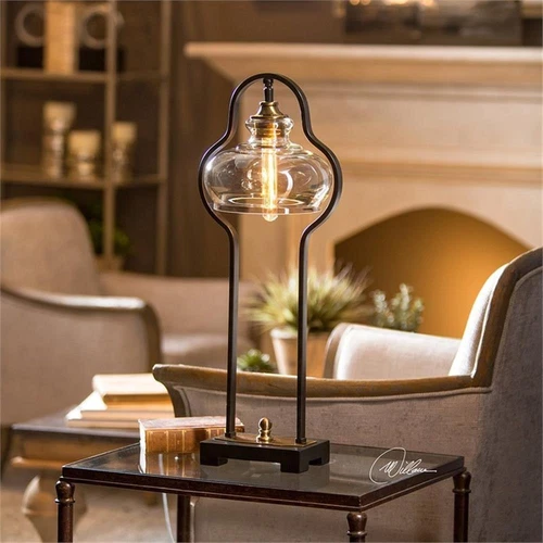 Uttermost Cotulla Metal and Resin Table Lamp in Aged Black and Antique Brass - Picture 3 of 5