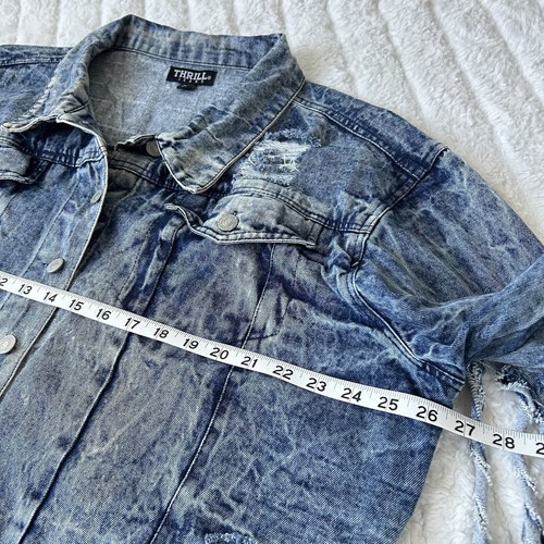 Thrill Jeans Denim Fringe Distressed Jacket Womens Sz 3X Fringe Retro Grunge - Bild 15 von 16