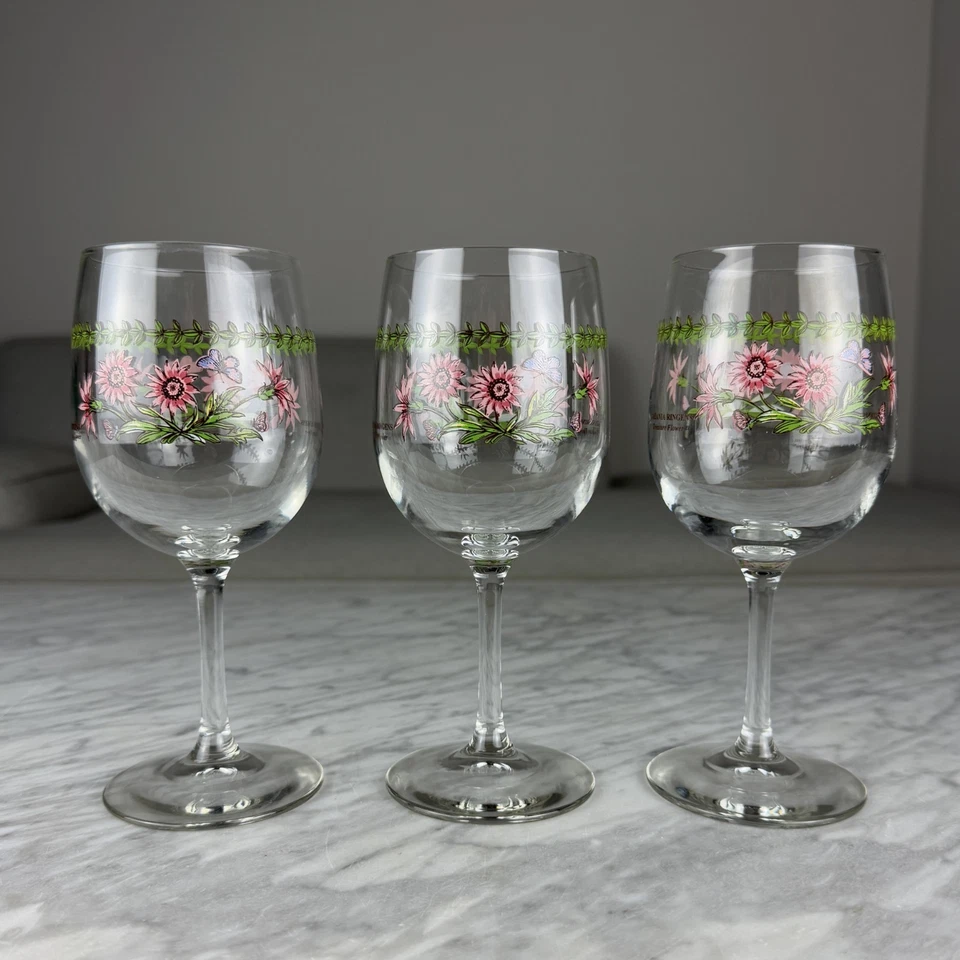 Set Of 5 Wine goblets glasses 7,5" Portmeirion Botanic Garden Treasure Flower - Image 2 of 4