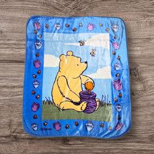 Disney Winnie The Pooh Fleece Baby Blanket Blue Throw 44x50 Honey Pot Bees Soft