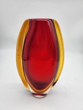 Vintage Murano Sommerso Red Amber Heavy Vase Italy 8.25"  T7