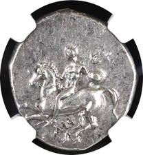Calabria. Tarentum. Didrachm 302 BC "DOLPHIN"  NGC AU 5/5 4/5 RARE ISSUE Philon