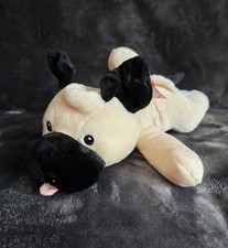 16" Christmas Pug Dog Laying Down Plush toy by Holiday Time, cream  black