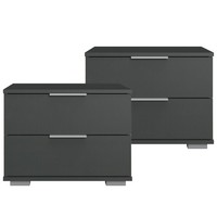 Schlafzimmer 2Er Set Nachttisch Nachtschrank Nachtkonsole Graphit Grau Schublade