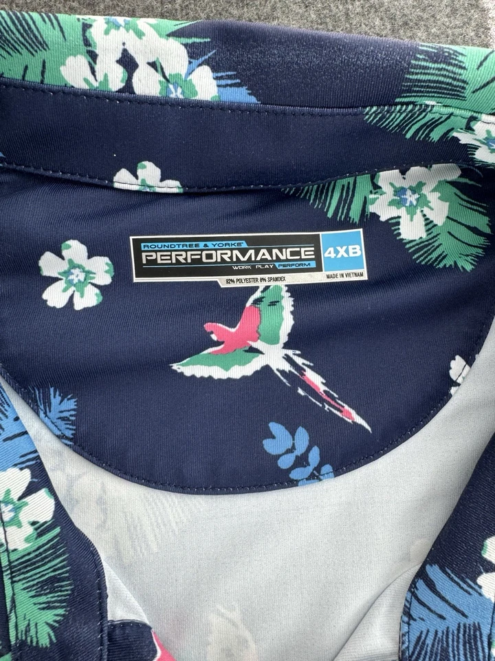 Camisa Roundtree & Yorke Para Hombre Talla 4XB Azul Golf Polo Rendimiento Estampado Tropical Foto 2 de 4