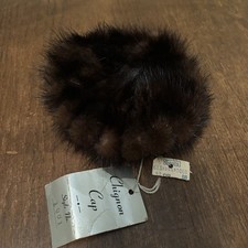 NWT 1950s-1960s Sears Brown  Black Fur Mink Chignon Cap Bun Cover