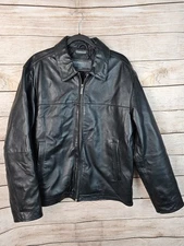 Perry Ellis Portfolio Lambskin Leather Bomber Jacket Black Size Large 