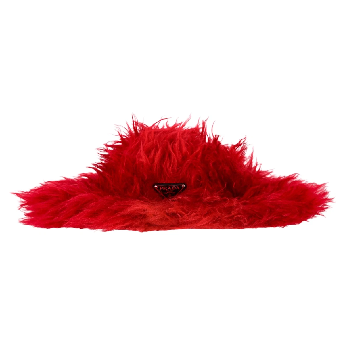 Prada Logo-Plaque Faux Fur Hat in Red Mohair Wool FW19 Prada Red Faux Fur Urshanka Nylon  main image 4