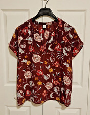 Old Navy Women's Burgundy Floral Short Sleeve Boho Cottagecore Blouse Size M