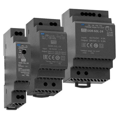 MeanWell Serien DDR-15/30/60, 15/30/60 Watt DC/DC-Wandler 35mm DIN-Hutschiene