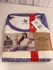 Eddie Bauer Ladies 2-piece Ultra Soft Sleep Set, Purple Print, Medium
