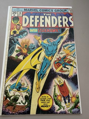 Defenders #28. 1975. First full appearance starhawk. 4.0 VG