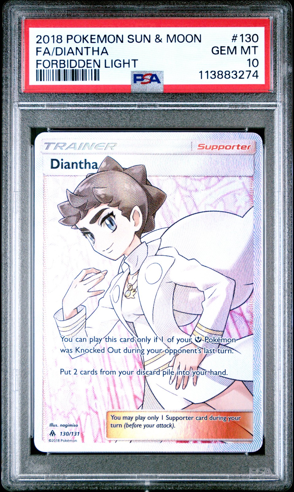 2018 POKEMON SUN & MOON FORBIDDEN LIGHT #130 FULL ART/DIANTHA PSA 10